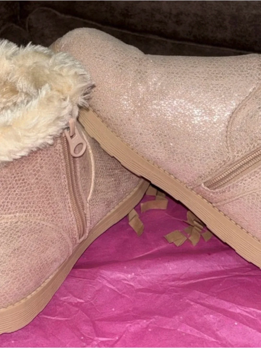 Girls Faux Fur Lined Ankle Boots in beige